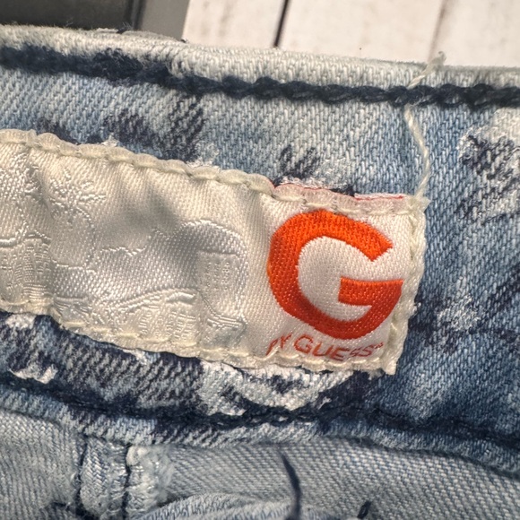 Guess Blue and Gray Jean Shorts with Distressed Hem - Picture 2 of 5